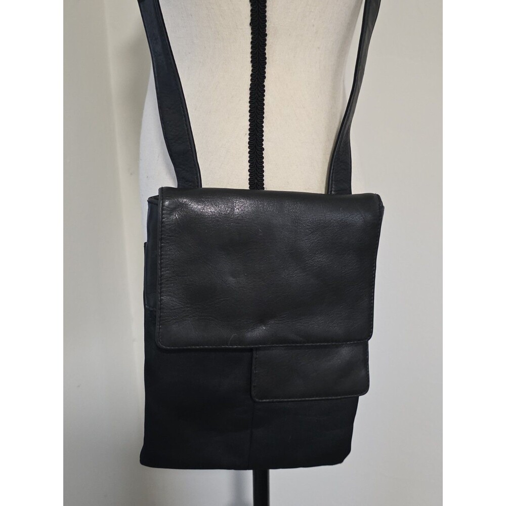 Vintage HOBO International BLACK Leather CROSSBODY Unisex Bag Purse